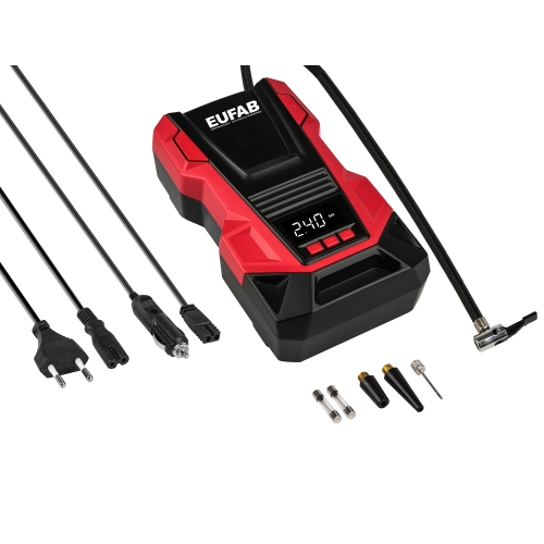 Mobiler Kompressor Eufab Dual Power 12V 230V 150psi 10,3bar Pannenhilfe+Zubeh&ouml;r