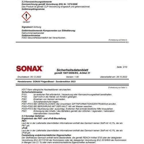 4x SONAX FELGENBEAST SONDEREDITION, FELGENREINIGER 500ML 04332000