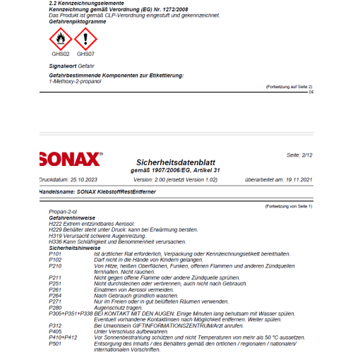 2xSONAX Professional KlebstoffRestEntferner 400 ml Klebstoff Aufkleber Entferner