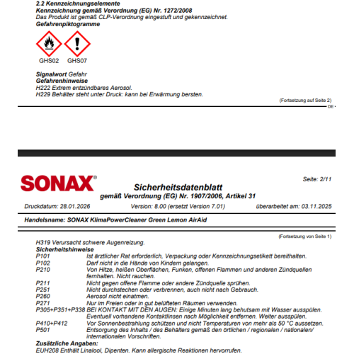 KlimaPowerCleaner Paket SONAX Kilmaanlagenreiniger Display + Werkstattuhr 07603000