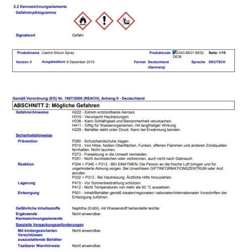 Castrol Silikon Spray Silikonschmierstoff 400ml 15516C