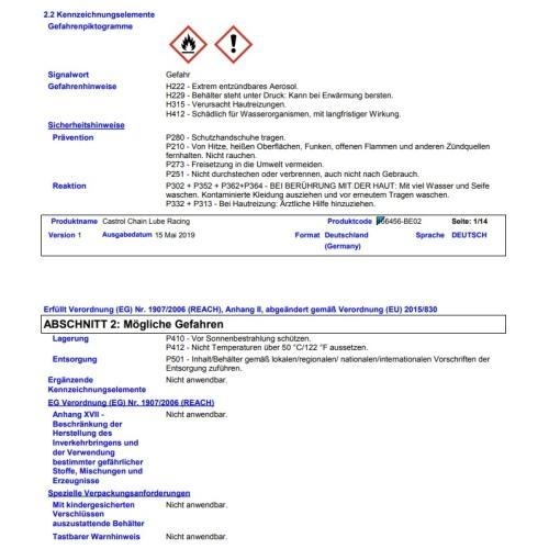 Castrol Chain Lube Racing Kettenspray Kettenschmierstoff 400ml 15512A