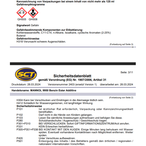 Mannol Benzin Ester Additive 9950 Additiv Kraftstoffsystem-Reiniger 100ml