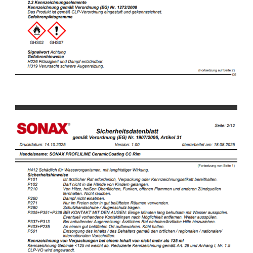 Felgenversiegelung SONAX ProfiLine Ceramic Coating CC RIM Keramik 02638410