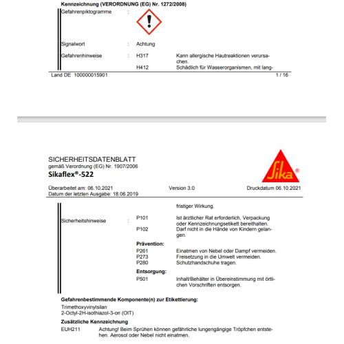 Sika Sikaflex 522 - Wei&szlig;e Dichtungsmasse 600 ml 535595