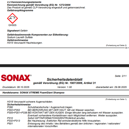 XTREME FOAMGIANT SHAMPOO AKTIVSCHAUM AUTO REINIGUNGSSCHAUM 1LITER SONAX 02903000