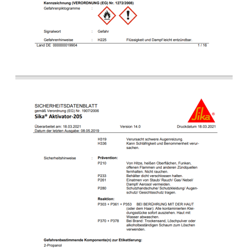 Sika Aktivator 205 250 ml, transparenter Haftreiniger