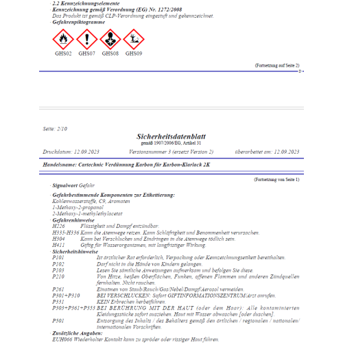 Verd&uuml;nnung f&uuml;r 2K Karbonklarlack 1 Liter Cartechnic 40 27289 02252 9