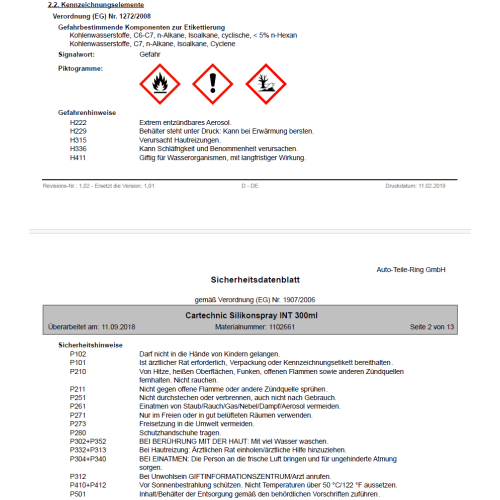 Silikonspray Pflege&ouml;l Trennspray 300ml Cartechnic Gleitmittel Wartung Pflege