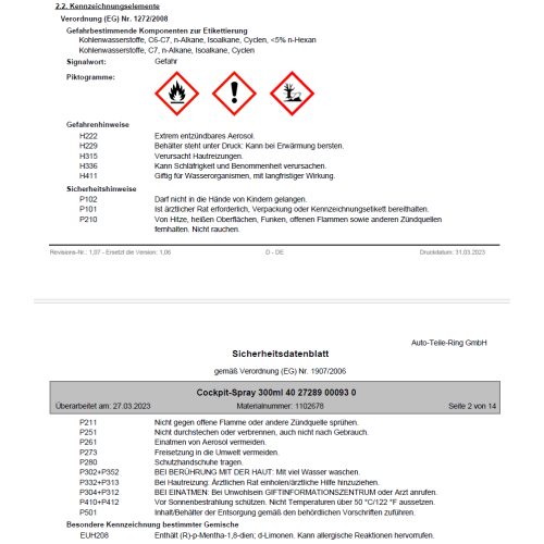 Cartechnic Cockpitspray 300ml Spraydose antistatisch Cockpit Spray