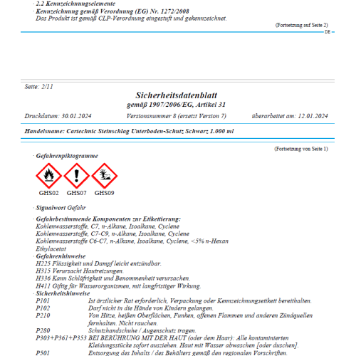 Steinschlag & Unterbodenschutz schwarz 1L Kartusche Cartechnic überlackierbar