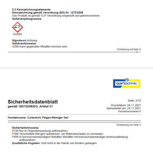 Felgen-Reiniger-Gel s&auml;urefrei 500ml Cartechnic