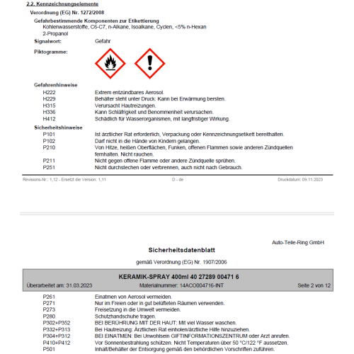 Keramikspray Trennschmiermittel Montagepaste 400ml Cartechnic Keramikpaste