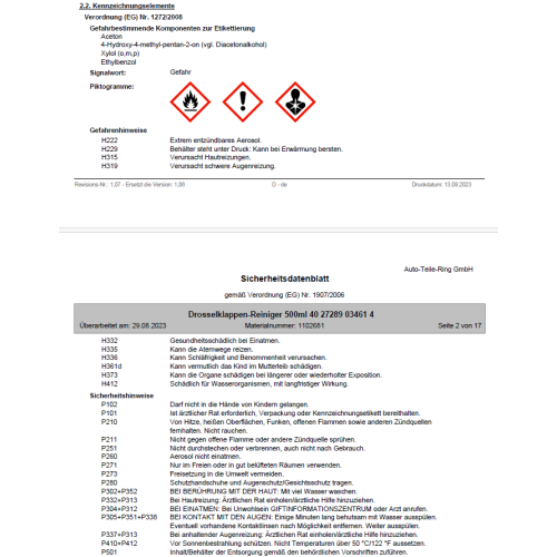 Cartechnic Drosselklappenreiniger Vergaserreiniger 500ml hochaktiv 2- und 4-Takt
