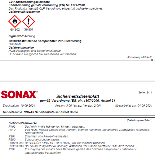 3x Sonax Scheibenenteiser Sweet Home 1L Enteiserspray klare und blendfreie Sicht