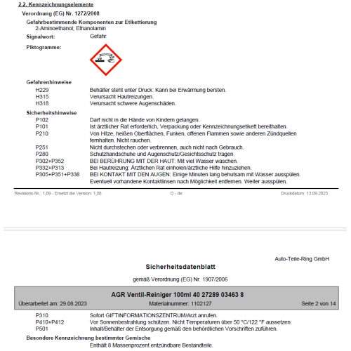 CARTECHNIC AGR-Ventil-Reiniger 40 27289 03463 8 Spraydose 100ml