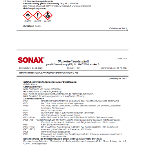 SONAX PROFILINE CeramicCoating CC Pro Lack Versiegelung Keramisches Coating