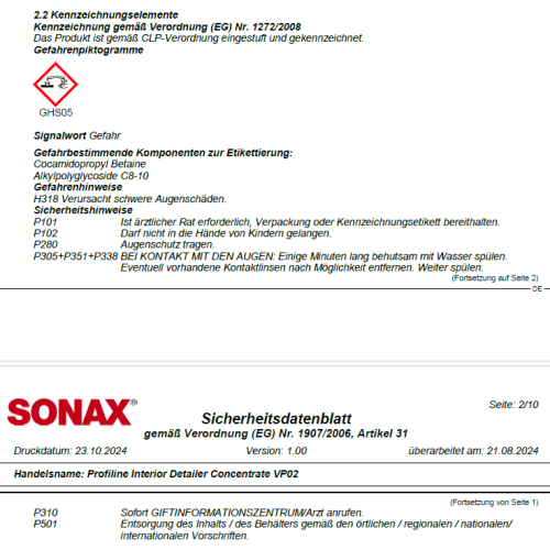 Innenraumreiniger SONAX Profiline Interior Detailer Concentrate 1 Liter