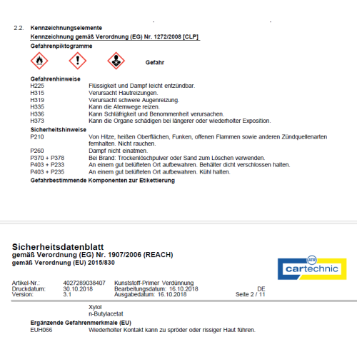 Kunststoff-PRIMER Verd&uuml;nnung 1 Liter Cartechnic 40 27289 03840 7