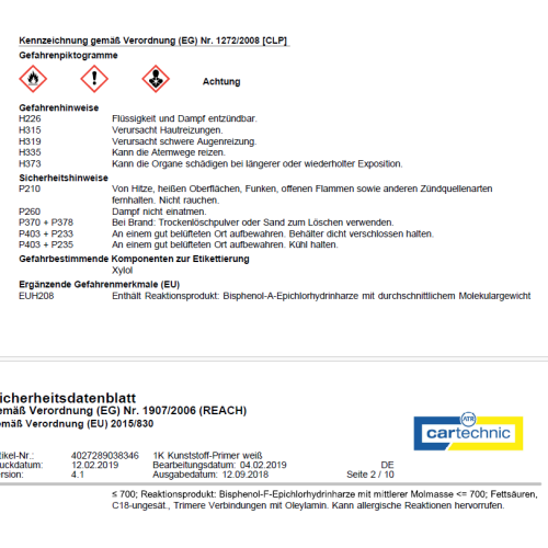 1K Kunststoff-Primer - 1 kg - weiss Cartechnic