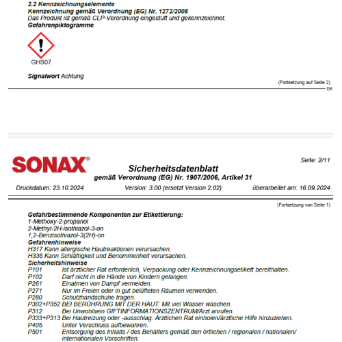 Scheibenreiniger Glasreiniger PROFILINE Glass Detailer Concentrate SONAX 1 Liter