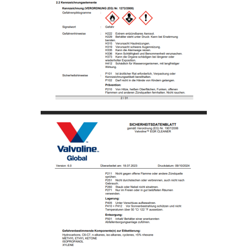 VALVOLINE EGR CLEANER Ansaugkr&uuml;mmer Reiniger 500 ml EGRCLNR