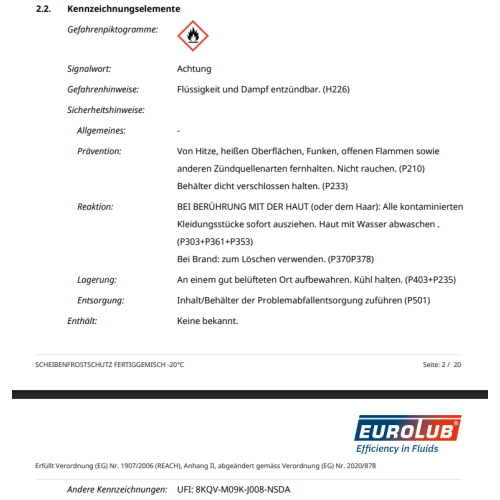 EUROLUB Scheibenfrostschutz Fertigmischung -20&deg;C gebrauchsfertig 25 Liter