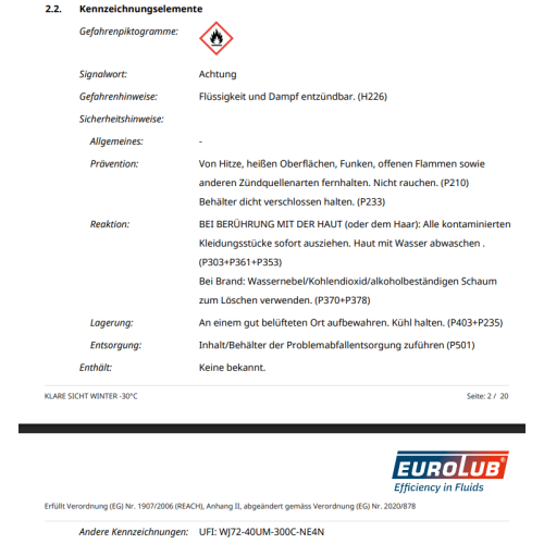 EUROLUB Klare Sicht WINTER -30 Grad Scheibenfrostschutz Gebrauchsfertig 25 Liter