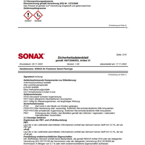 SONAX AIR FRESHENER, LUFTERFRISCHER 03630410