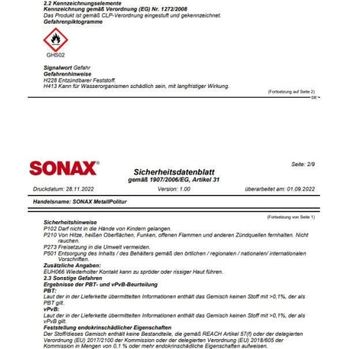 SONAX METALLPOLITUR TUBE 75ML 02040000