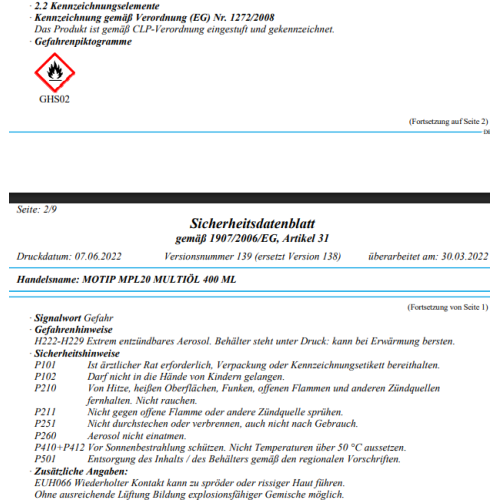 MOTIP Universalschmierstoff Mehrzweck-Schmiermittel 400 ml 000578