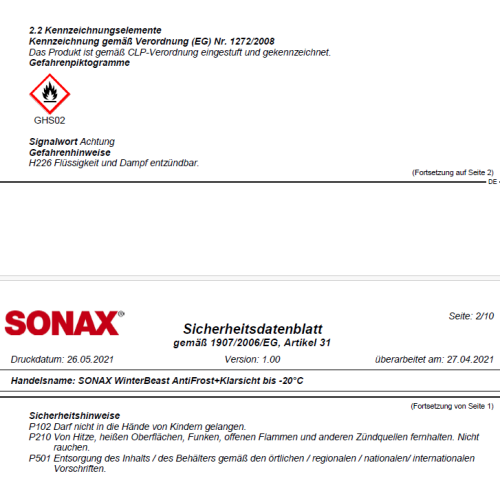 Frostschutz Winterbeast 5L AntiFrost KlarSicht Scheibenreiniger -20&deg;C Sonax