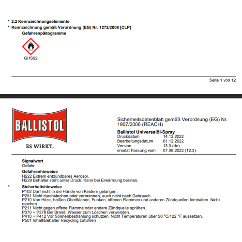 BALLISTOL Universal&ouml;l Varioflex 350 ml mit variablem Spr&uuml;hkopf Spraydose 21727