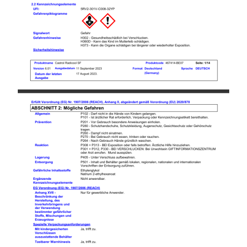 Castrol Radicool SF K&uuml;hlerfrostschutz Konzentrat, 20 Liter 15FE44