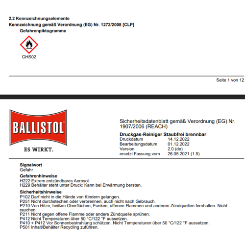 Druckgas-Reiniger Staubfrei Spray 300ml Ballistol Dose 25287