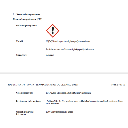 Spritzbare Nahtabdichtung TEROSON MS 9320 OCKER 310ml 2969709