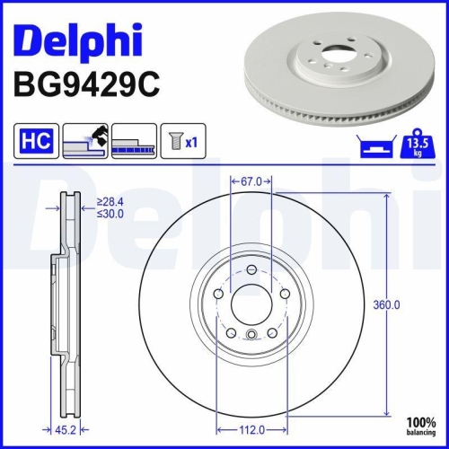 DELPHI Bremsscheibe BG9429C