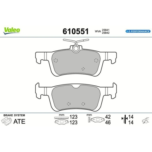 VALEO Bremsbelagsatz, Scheibenbremse E-PERFORMANCE 610551
