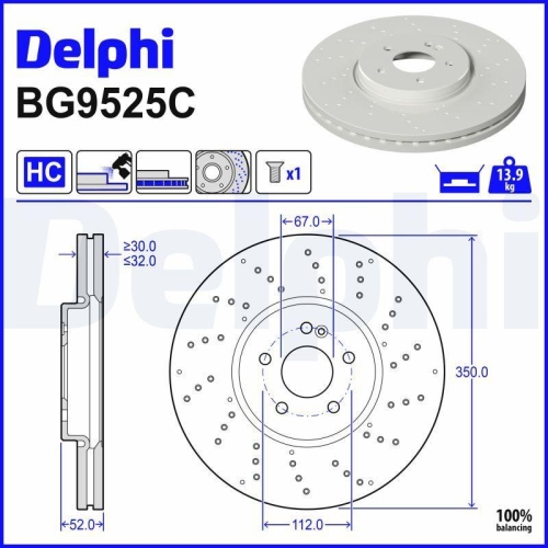 DELPHI Bremsscheibe BG9525C