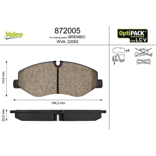 VALEO Bremsbelagsatz, Scheibenbremse OPTIPACK for LCV 872005