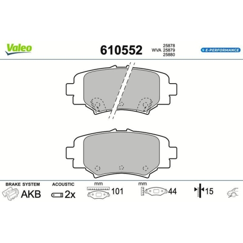 VALEO Bremsbelagsatz, Scheibenbremse E-PERFORMANCE 610552