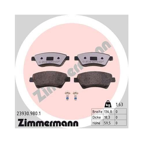 ZIMMERMANN Bremsbelagsatz, Scheibenbremse rd:z 23930.980.1