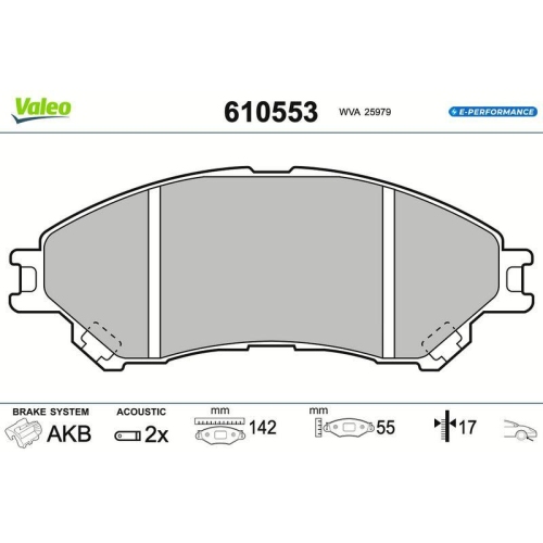 VALEO Bremsbelagsatz, Scheibenbremse E-PERFORMANCE 610553