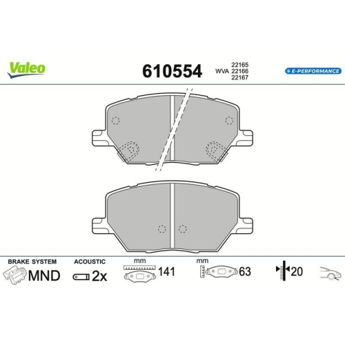 VALEO Bremsbelagsatz, Scheibenbremse E-PERFORMANCE 610554