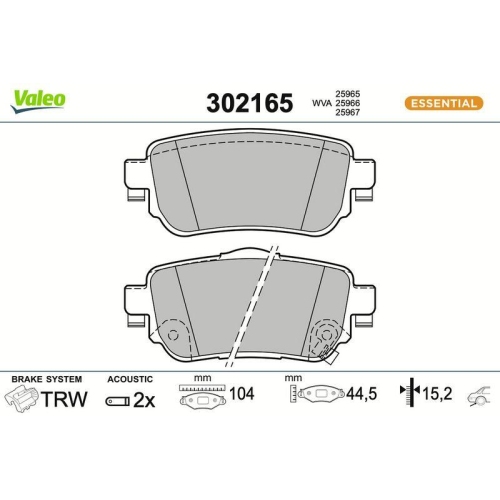 VALEO Bremsbelagsatz, Scheibenbremse ESSENTIAL 302165