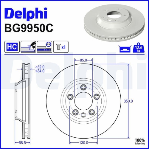 DELPHI Bremsscheibe BG9950C