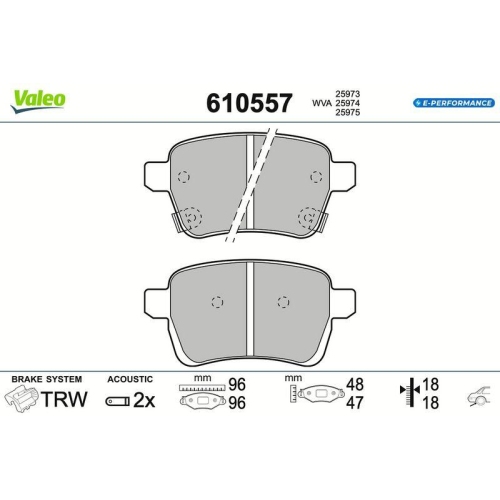 VALEO Bremsbelagsatz, Scheibenbremse E-PERFORMANCE 610557
