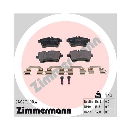 ZIMMERMANN Bremsbelagsatz, Scheibenbremse 24077.190.4
