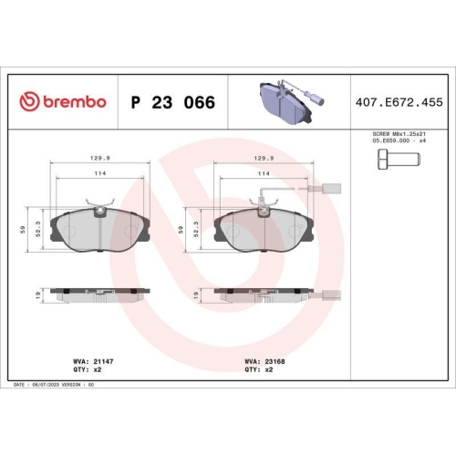 BREMBO Bremsbelagsatz, Scheibenbremse PRIME LINE P 23 066