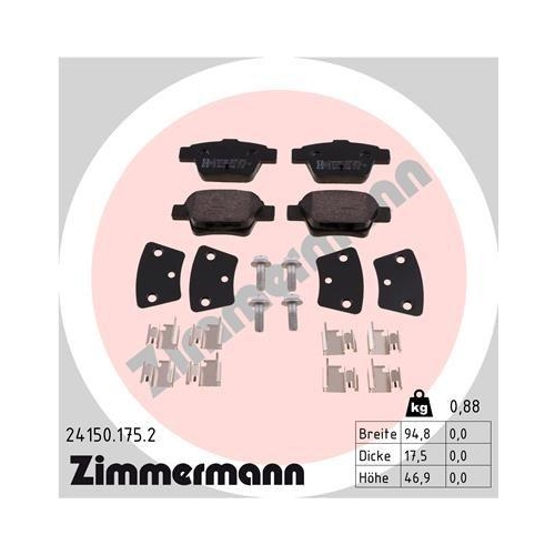 ZIMMERMANN Bremsbelagsatz, Scheibenbremse 24150.175.2